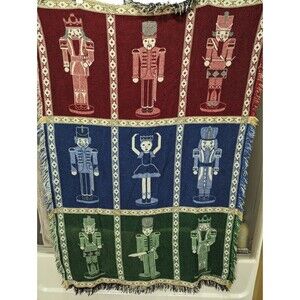 Vintage 1993 MWW Woven Christmas Throw Blanket Nutcrackers Colorful & Ballerina